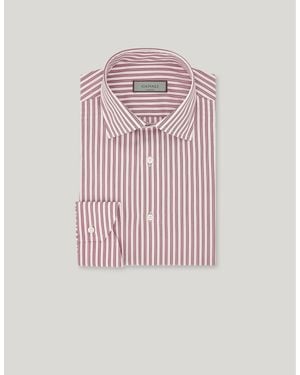 Canali And Burgundy Cotton Double-Striped Regular-Fit Shirt - Pink
