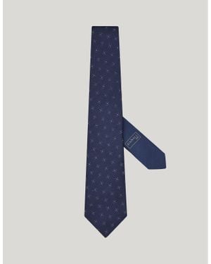 Canali Silk Tie, Jacquard Motif And Logo With Thread - Blue