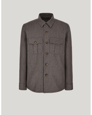 Canali Braune Six-Button Shirt Jacket Aus Reiner Wolle Impeccabile - Grau