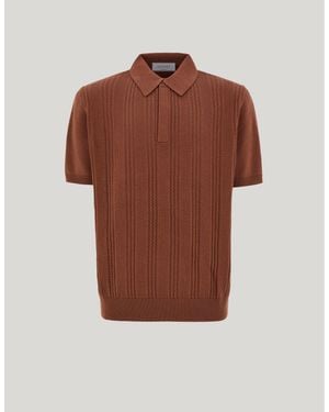 Canali Cotton And Modal Polo Shirt With Vertical Workmanship - Brown