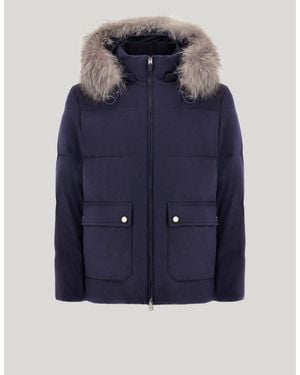 Canali Cashmere Puffer Jacket With Membrane And Removable Hood With Fox Fur - Blue
