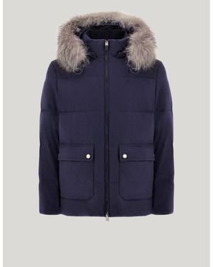 Canali Cashmere Puffer Jacket With Membrane And Removable Hood With Fox Fur - Blue