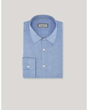 Canali Melange Cotton And Lyocell Regular-Fit Shirt - Blue