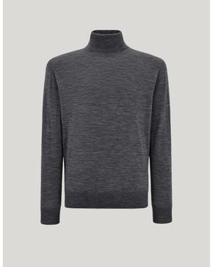 Canali Nahtloser Anthrazitgrauer Rollkragenpullover Nuvola Aus Merinowolle - Blau