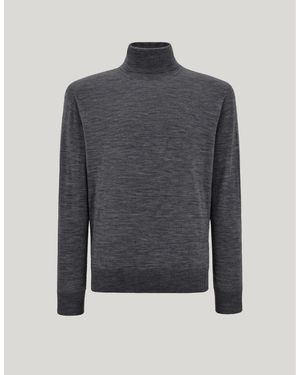 Canali Nuvola Anthracite Seamless Merino Wool Turtleneck - Blue