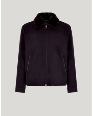 Canali Blaue Jacke Aus Kaschmir Mit Membran Und Lederdetails