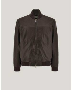 Canali Dark Nappa Leather Bomber Jacket - Black