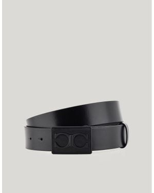 Canali Ceinture En Cuir De Veau Lisse Avec Plaque Monogramme - Noir