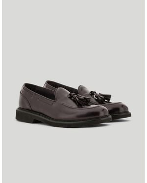 Canali Dark Burgundy Calfskin Tassel Loafers - Red