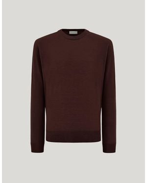Canali Nuvola Burgundy Seamless Merino Wool Crew Neck - Brown