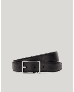 Canali Smooth Calfskin Belt With Squared Buckle - Black