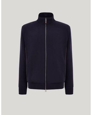 Canali Impeccabile Wool Zip-Up Sweatshirt With Contrasting Piping Detail - Blue