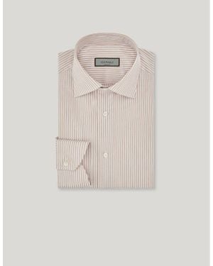 Canali Regular Fit Hemd Aus Weißem Und Beigem Baumwollstoff - Natur