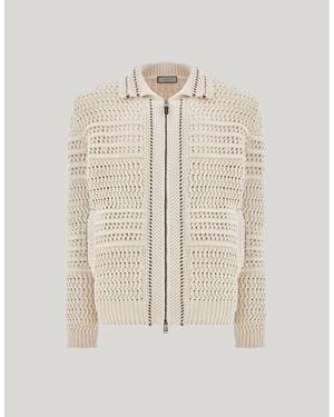 Canali Off- Zip-Up Cardigan - Natural