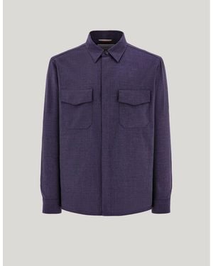 Canali Relaxed Fit Pure Wool Overshirt - Blue