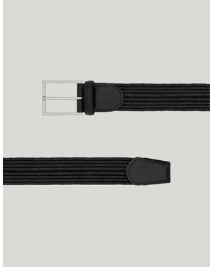 Canali Woven Leather Belt - Black