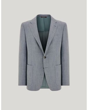 Canali Brianza Wool, Silk And Linen Blend Modern-Fit Jacket With Herringbone Pattern - Blue