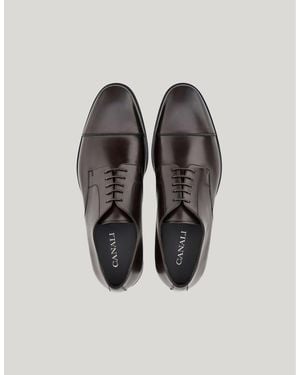 Canali Dark Derby Shoes With Calfskin Toe Caps - Brown