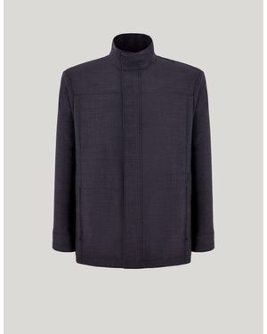 Canali Wool Field Jacket With Raised Collar And Rain Protection Treatment - Blue