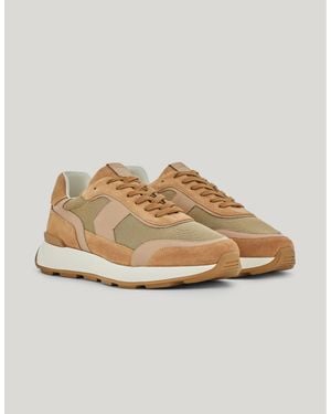 Canali Technical Fabric And Leather Runner Trainers - Natural