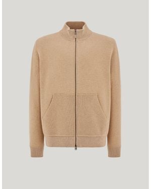 Canali Camel Wool, Cotton And Cashmere Full-Zippered Straight-Cut Sweatshirt - Natural