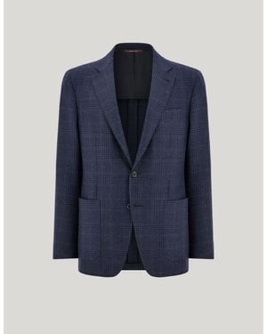 Canali Prince Of Wales Wool Modern-Fit Kei Jacket - Blue
