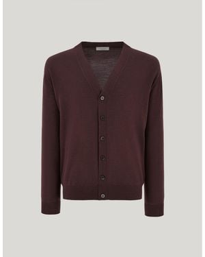 Canali Nuvola Burgundy Seamless Merino Wool Cardigan - Purple