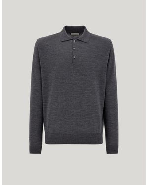 Canali Nuvola Anthracite Seamless Merino Wool Polo Shirt - Blue