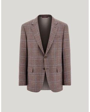 Canali Walnut And Lilac Silk And Cashmere Regular-Fit Overcheck Jacket - Brown