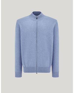 Canali Fliegerblauer Cardigan Aus Woll-Kaschmir-Gemisch Mit Reißverschluss