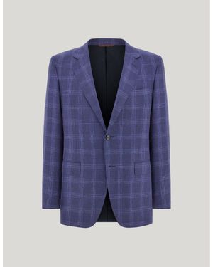 Canali And Light Wool And Cashmere Regular-Fit Jacket With Overcheck Motif - Blue
