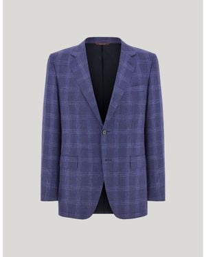 Canali And Light Wool And Cashmere Regular-Fit Jacket With Overcheck Motif - Blue