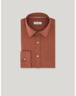 Canali Brick-Colored Cotton Jersey And Lyocell Regular-Fit Shirt - Brown
