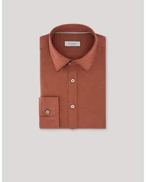 Canali Brick-Colored Cotton Jersey And Lyocell Regular-Fit Shirt - Brown