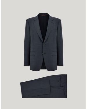 Canali Dark Impeccabile 150's Wool Micro-Pattern Regular-Fit Suit - Blue