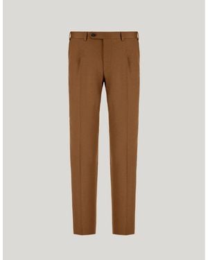 Canali Sand Travel Wool Flannel Regular-Fit Pants - Brown