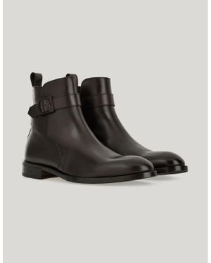 Canali Dark Smooth Calfskin Ankle Boot With Iconic Buckle - Black