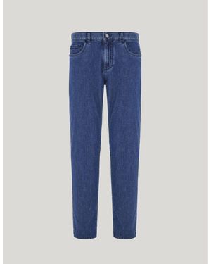 Canali Medium Regular Fit Five Pocket Cotton And Silk Blend Trousers - Blue