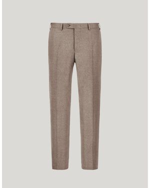 Canali Wool High-Waisted Flat-Front Trousers - Natural