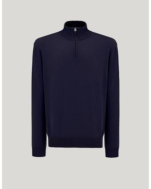 Canali Cashmere Zippered Mock Neck Jumper - Blue