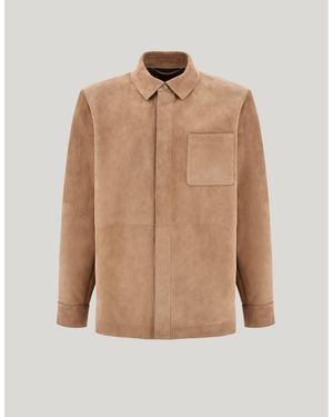 Canali Nuvola Taupe Lambskin Suede Overshirt - Natural