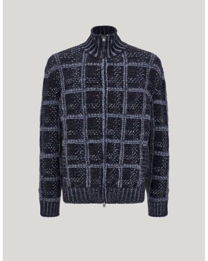 Canali And Air Force Alpaca And Wool Macro-Check Regular-Fit Cardigan - Blue