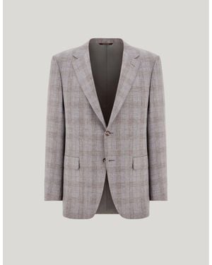 Canali And Wool And Cashmere Regular-Fit Jacket With Overcheck Motif - Gray