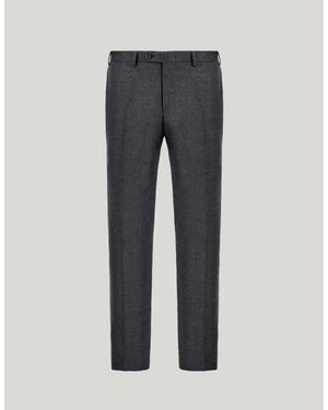 Canali Charcoal Wool High-Waisted Flat-Front Trousers - Grey