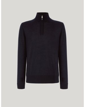 Canali Cashmere And Silk Wool Blend Rollneck With Zip - Blue