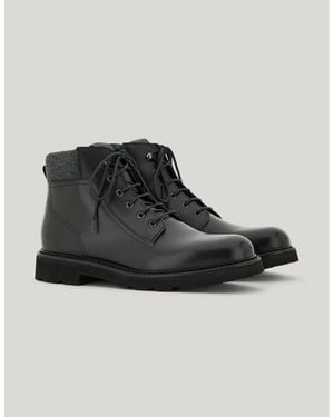 Canali Calfskin Ankle Boot With Wool Padded Detail - Black