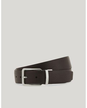 Canali Ceinture Réversible En Cuir De Veau Grainé Marron Brownie Et Noire