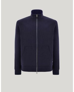 Canali Cotton Blend Zip-Up Sweatshirt With Contrasting Details - Blue