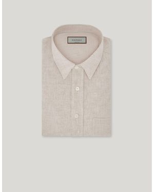 Canali Relaxed Fit Linen Shirt With Breast Pocket - White