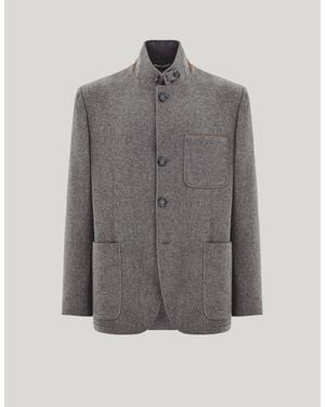 Canali Bruma Single-Breasted Cashmere Jacket With Suede Details - Gray